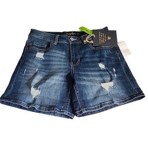 Indigo rein distressed womens jrs denim jean mid rise shorts sz 5 new